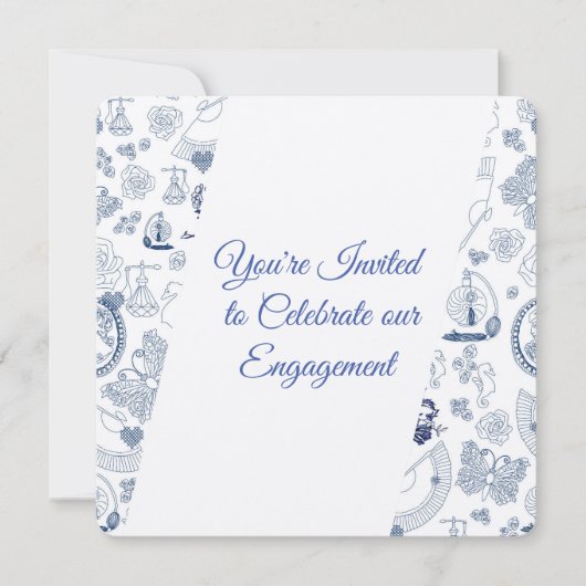 ブルー ヴィンテージ ロマンス 婚約 招待状 (正面)