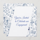 ブルー ヴィンテージ ロマンス 婚約 招待状 (正面/裏面)