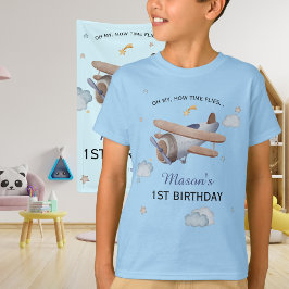 ブルー ヴィンテージ 飛行機 時間の経過 1歳の誕生日 Tシャツ
