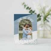 ブルー 予算に関する情報日付2を保存する写真を選択 ポストカード (スタンド正面)