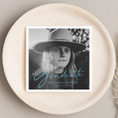 ブルー |写真スタイリッシュの卒業のスクリプト スタンダードカクテルナプキン