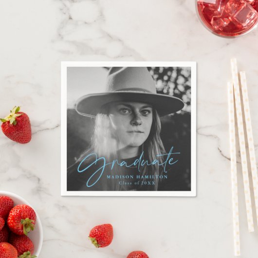 ブルー |写真スタイリッシュの卒業のスクリプト スタンダードカクテルナプキン (インサイチュ)