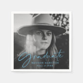 ブルー |写真スタイリッシュの卒業のスクリプト スタンダードカクテルナプキン (正面)