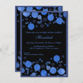 ブルー《写真》ぼけ味エレガントライトハヌカお祝い 招待状 (正面/裏面)