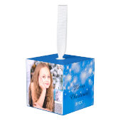 ブルー《写真》ぼけ味スターズスリー キューブオーナメント (正面アングル)