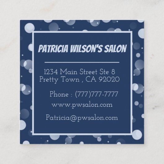 ブルー《写真》ぼけ味メイクアップアーティストスクエアビジネスカード スクエア名刺 (裏面)