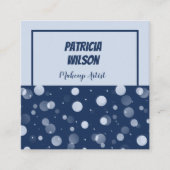 ブルー《写真》ぼけ味メイクアップアーティストスクエアビジネスカード スクエア名刺 (正面)