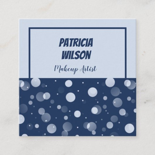 ブルー《写真》ぼけ味メイクアップアーティストスクエアビジネスカード スクエア名刺 (正面)