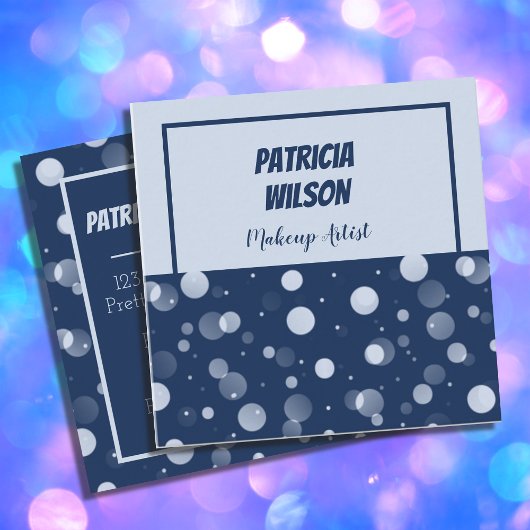 ブルー《写真》ぼけ味メイクアップアーティストスクエアビジネスカード スクエア名刺