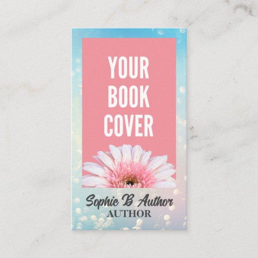 ブルー《写真》ぼけ味作家とライターブックカバー 名刺 (正面)