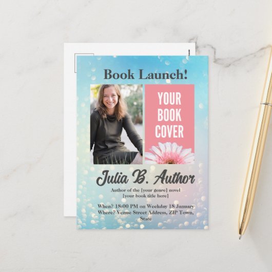 ブルー《写真》ぼけ味作家ブックの起動招待状 シーズンポストカード (正面/裏面インサイチュ)