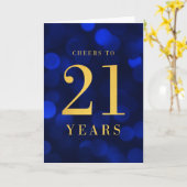 ブルー《写真》ぼけ味金ゴールド応援から21年誕生日 カード (黄色い花)