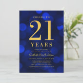 ブルー《写真》ぼけ味金ゴールド応援から21歳の誕生日パーティー 招待状 (スタンド正面)