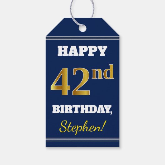 ブルー+名入れの42歳の誕生日 ギフトタグ (正面)