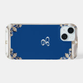 💎 ブルー 名前入り パール装飾 モノグラムギフト iPhoneケース 📱 iPhone 15ケース (裏面横)