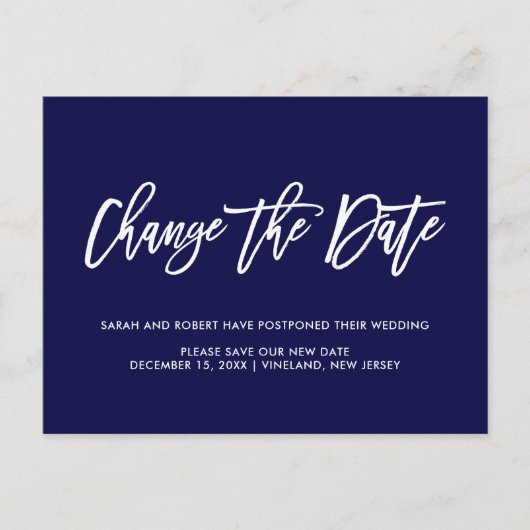 ブルー |延期キャンセル日結婚の変更 案内ポストカード (正面)