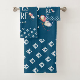 ブルー |愛はここに住む |カスタマイズスタイリッシュ可能 バスタオルセット