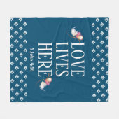 ブルー |愛はここに住む |カスタマイズスタイリッシュ可能 フリースブランケット (正面(横))