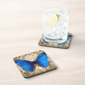 ブルー（昆虫）オオカバマダラ、モナークバタフライダマスクヴィンテージアート コースター (右側)