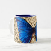 ブルー（昆虫）オオカバマダラ、モナークバタフライダマスクヴィンテージアート ツートーンマグカップ (正面左)