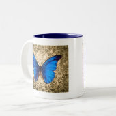 ブルー（昆虫）オオカバマダラ、モナークバタフライダマスクヴィンテージアート ツートーンマグカップ (正面左)