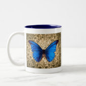 ブルー（昆虫）オオカバマダラ、モナークバタフライダマスクヴィンテージアート ツートーンマグカップ (左)