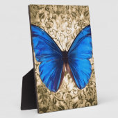 ブルー（昆虫）オオカバマダラ、モナークバタフライダマスクヴィンテージアート フォトプラーク (側面)