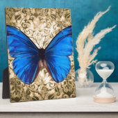 ブルー（昆虫）オオカバマダラ、モナークバタフライダマスクヴィンテージアート フォトプラーク (側面)