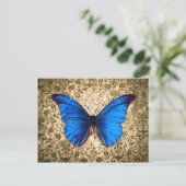 ブルー(昆虫)オオカバマダラ、モナークバタフライダマスクヴィンテージアート ポストカード (スタンド正面)