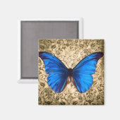 ブルー(昆虫)オオカバマダラ、モナークバタフライダマスクヴィンテージアート マグネット (正面/裏面)