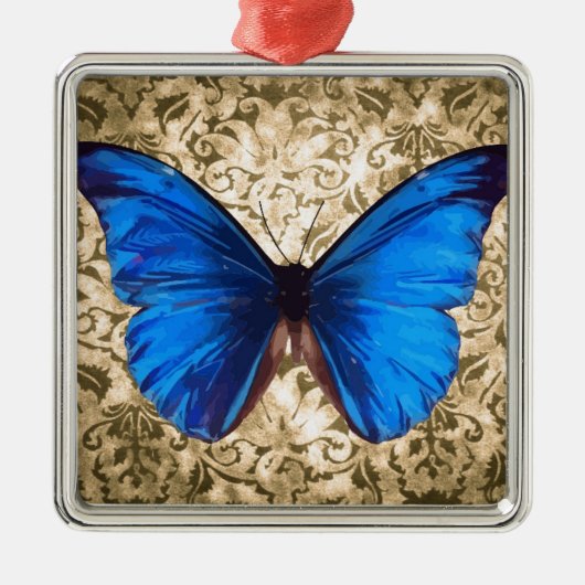 ブルー（昆虫）オオカバマダラ、モナークバタフライダマスクヴィンテージアート メタルオーナメント (正面)