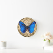 ブルー(昆虫)オオカバマダラ、モナークバタフライダマスクヴィンテージアート ラウンド壁時計 (ホーム)