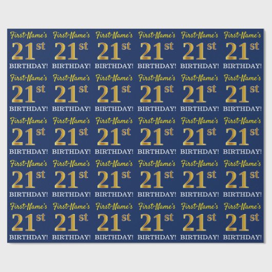 ブルー+模造ゴールドの見た目「21st BIRTHDAY」 ラッピングペーパー (フラット)
