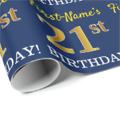 ブルー+模造ゴールドの見た目「21st BIRTHDAY」 ラッピングペーパー (ロールコーナー)