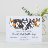 ブルー – 犬の子犬の誕生日パーティーポーティ招待状 招待状 (スタンド正面)