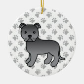 ブルー（犬）スタッフォードブルテリアキュート漫画の犬 セラミックオーナメント (正面)