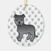 ブルー（犬）スタッフォードブルテリアキュート漫画の犬 セラミックオーナメント (左)