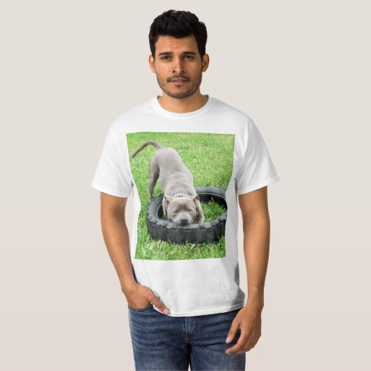 ブルー(犬)スタッフォードブルテリア遊タイム Tシャツ (正面フル)