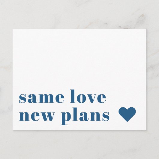 ブルー | 現代の結婚式延期のお知らせ ポストカード (正面)