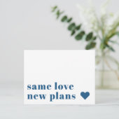 ブルー | 現代の結婚式延期のお知らせ ポストカード (スタンド正面)