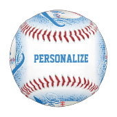 ブルー | 白レトロ野球（写真付） 野球ボール (裏面)