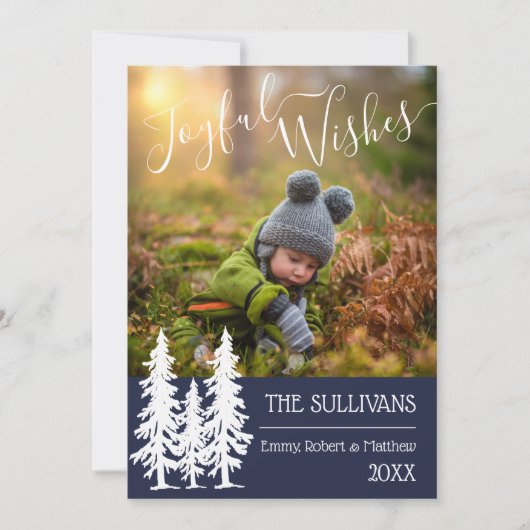 ブルー |白松の木の写真うれしそうな願い シーズンカード (正面)