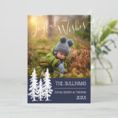 ブルー |白松の木の写真うれしそうな願い シーズンカード (スタンド正面)