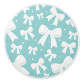 ブルー（真珠とホワイトボウコケット） セラミックノブ (正面)