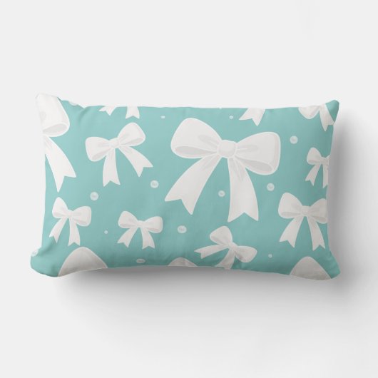 ブルー(真珠とホワイトボウコケット) ランバークッション (正面)