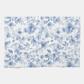 ブルー，磁器，ブルー中国,フローラトイル，チノイスリー キッチンタオル (横)