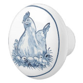 ブルー&素朴ホワイトチキン・ヘン・エッグ・ヒヨック・カントリー セラミックノブ (右)