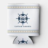 ブルー&航海のWHiteボートwhile金ゴールドスターCan Co 缶クーラー (正面)