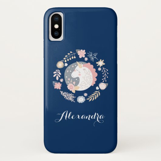 ブルー&赤面パーソナライズされたユニコーン Case-Mate iPhoneケース (裏面)