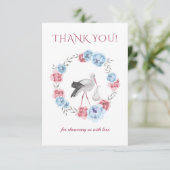 ブルー&赤面ピンクウォーターカラーサンキューカード サンキューカード (スタンド正面)